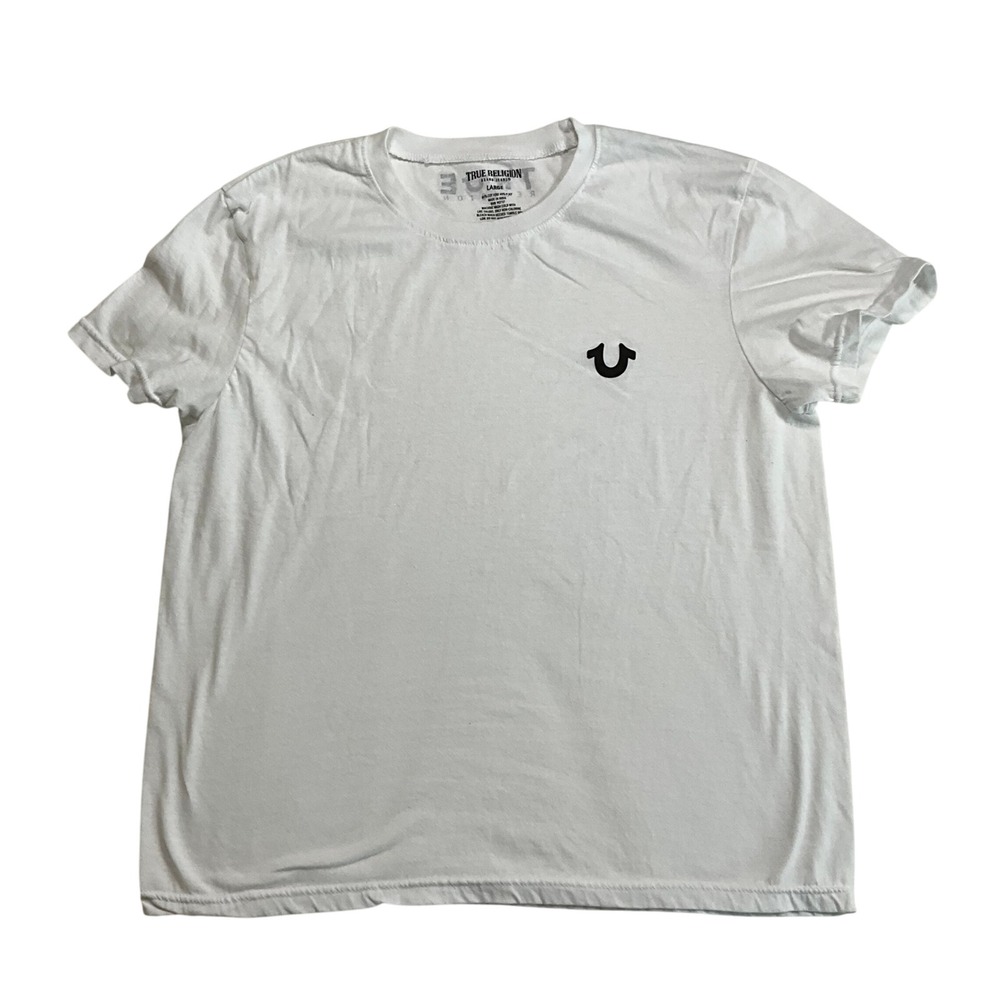 True Religion Mens White Crew Neck Short Sleeve T Shirt Buddha Logo‎ Size Large